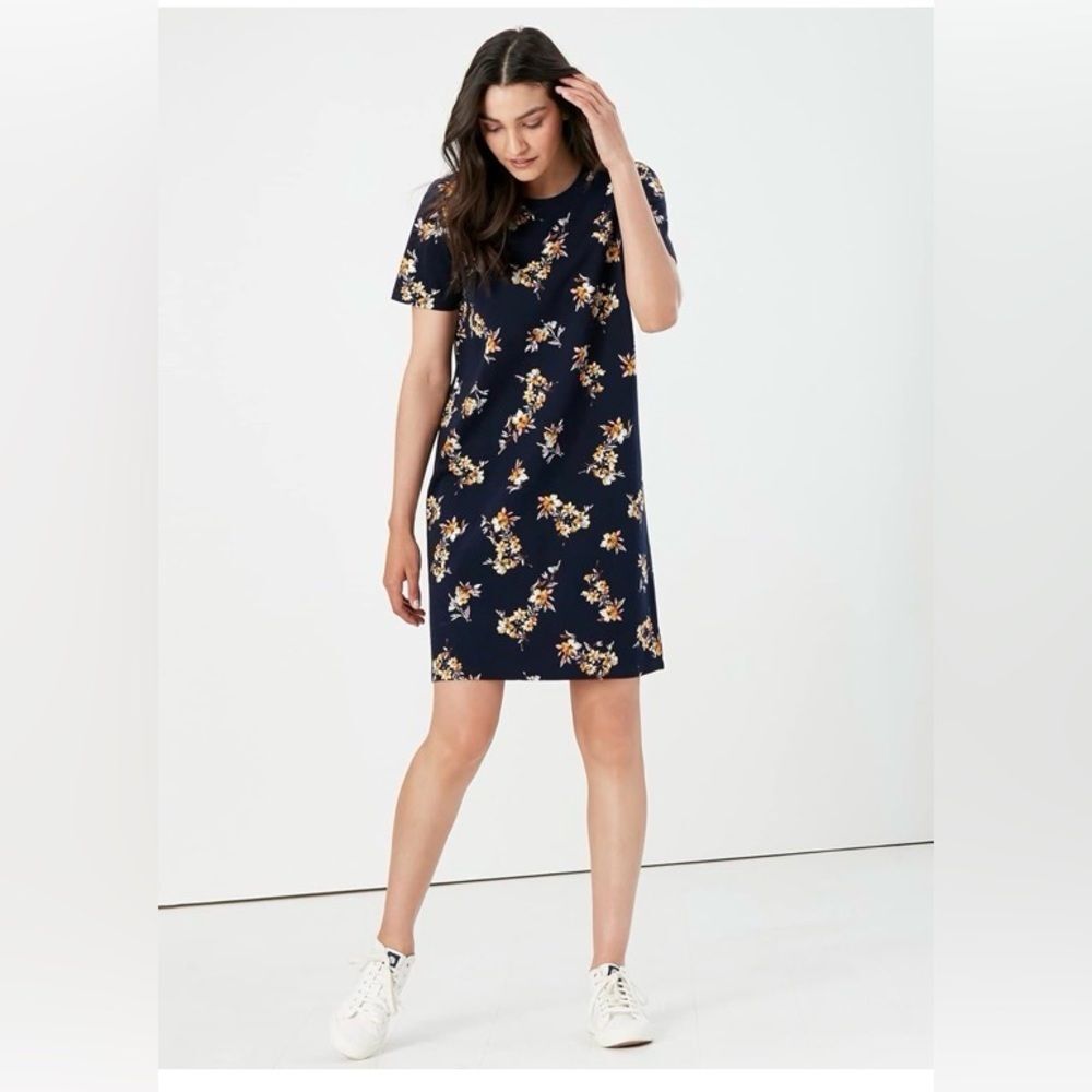 Joules Dress Size 10 T Shirt Navy Blue Floral Casual Beach Vacation Summer